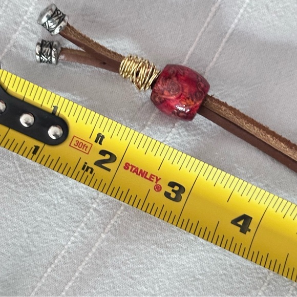 Artisan Wire Wrapped Jasper Bold Stone Pendant Necklace Handmade on Leather Cord - Picture 8 of 10